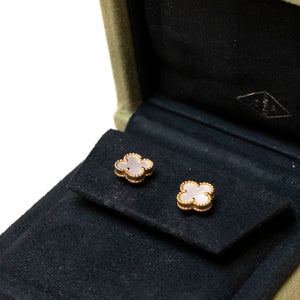 VAN CLEEF & ARPELS 18K YELLOW GOLD MOTHER OF PEARL SWEET ALHAMBRA EARRINGS