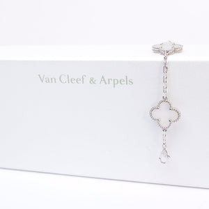 VAN CLEEF & ARPELS VINTAGE ALHAMBRA BRACELET , 5 MOTIF , 18K WHITE GOLD , MOTHER OF PEARL