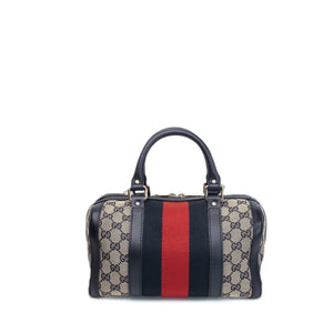 GUCCI MONOGRAM VINTAGE WEB BOSTON BAG NAVY GG CANVAS GHW