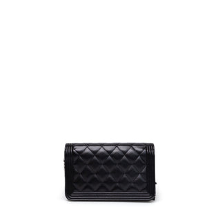 CHANEL BOY WOC WALLET ON CHAIN BLACK LAMBSKIN LEATHER SHW