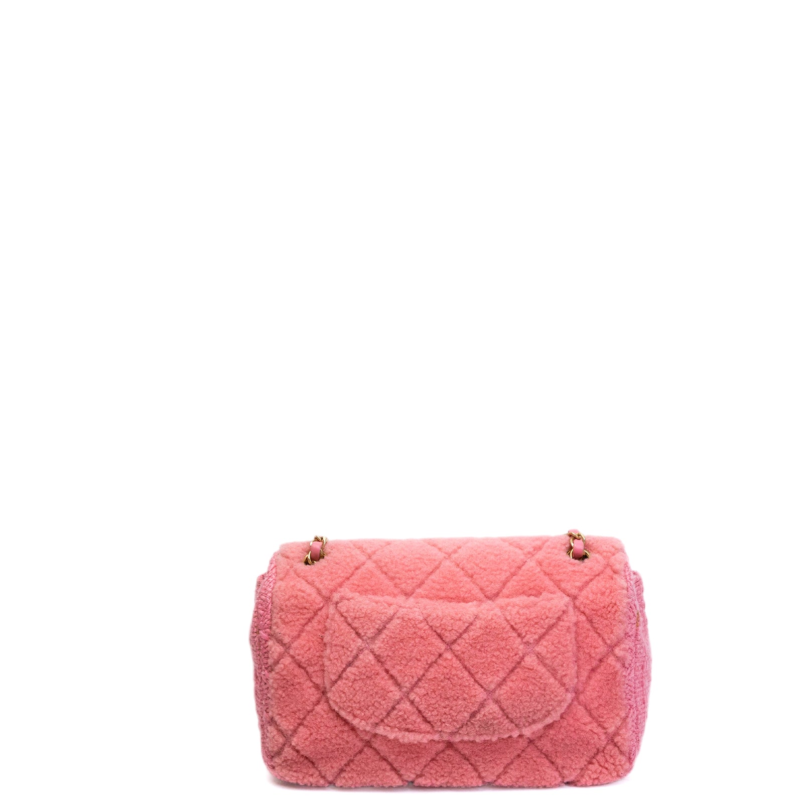 CHANEL QUILTED SHEARLING & TWEED MEDIUM FLAP BAG PINK GHW