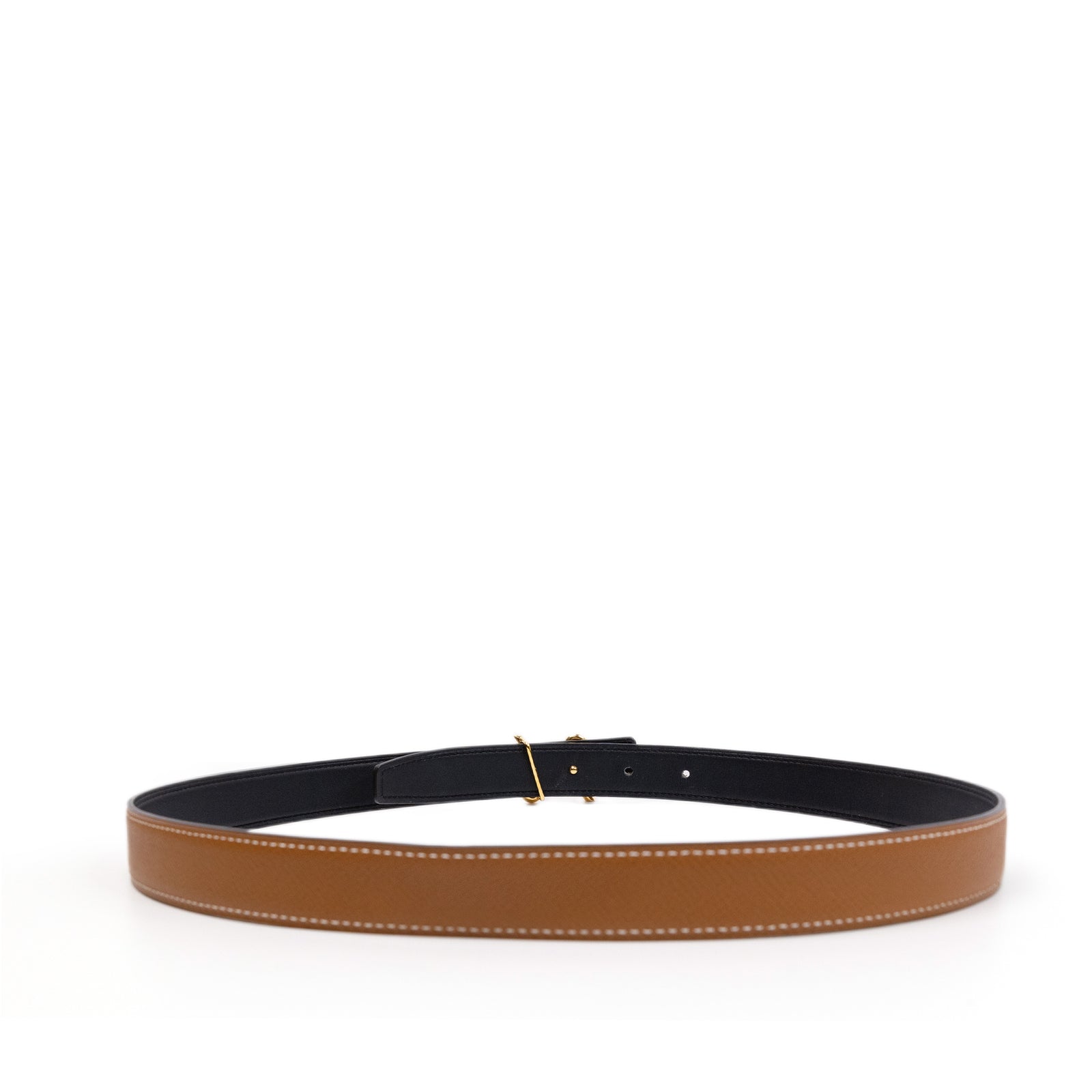 HERMES CURSIVES DOUBLE SIDE BELT 24MM BLACK/GOLD EPSOM LEATHER GHW