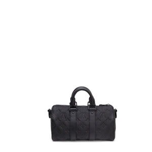 LOUIS VUITTON KEEPALL BANDOULIERE 25 MONOGRAM BLACK TAURILLON LEATHER BLACK HARDWARE (MICROCHIP)