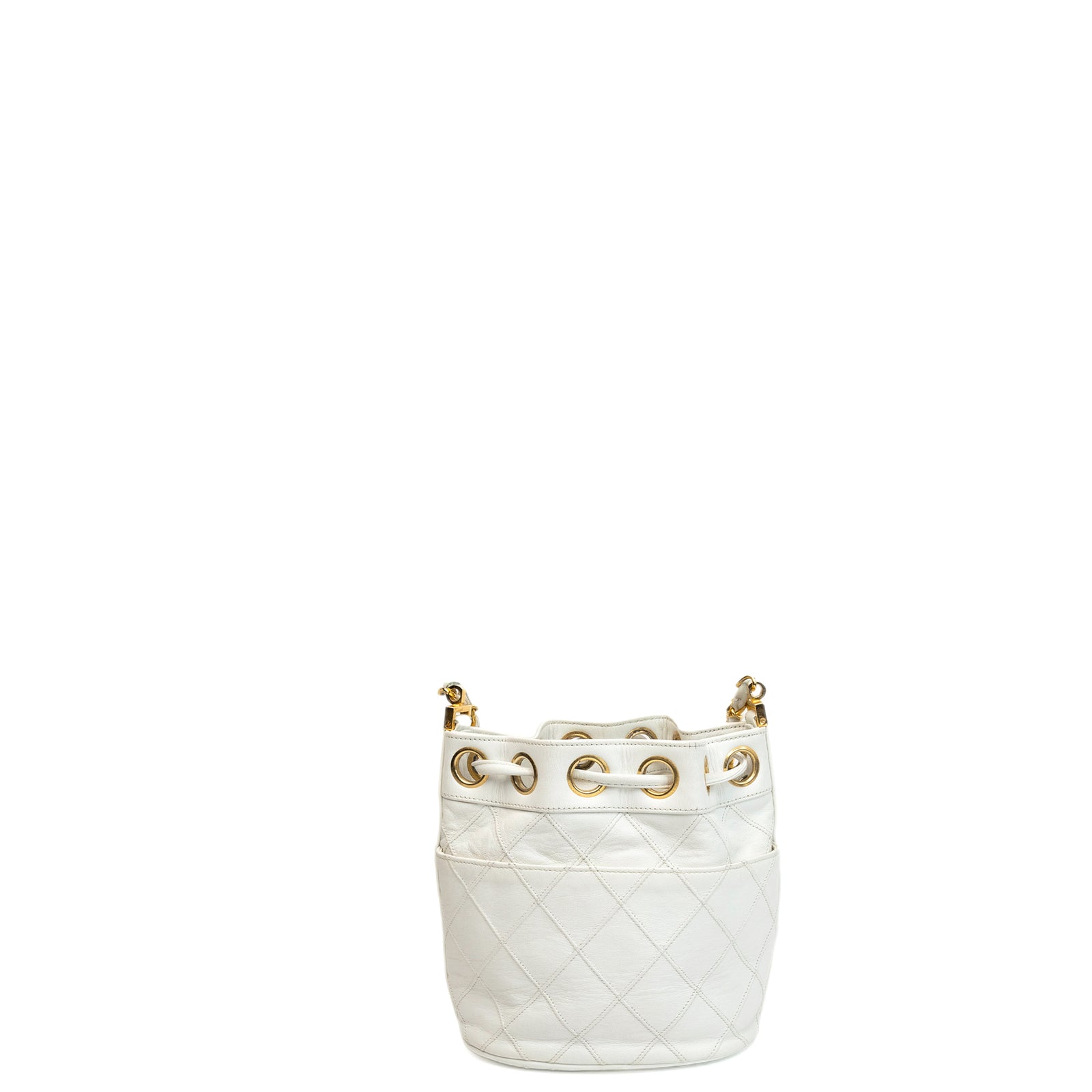 CHANEL VINTAGE MINI QUILTED CC BUCKET BAG WHITE CALFSKIN GHW