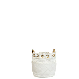 CHANEL VINTAGE MINI QUILTED CC BUCKET BAG WHITE CALFSKIN GHW