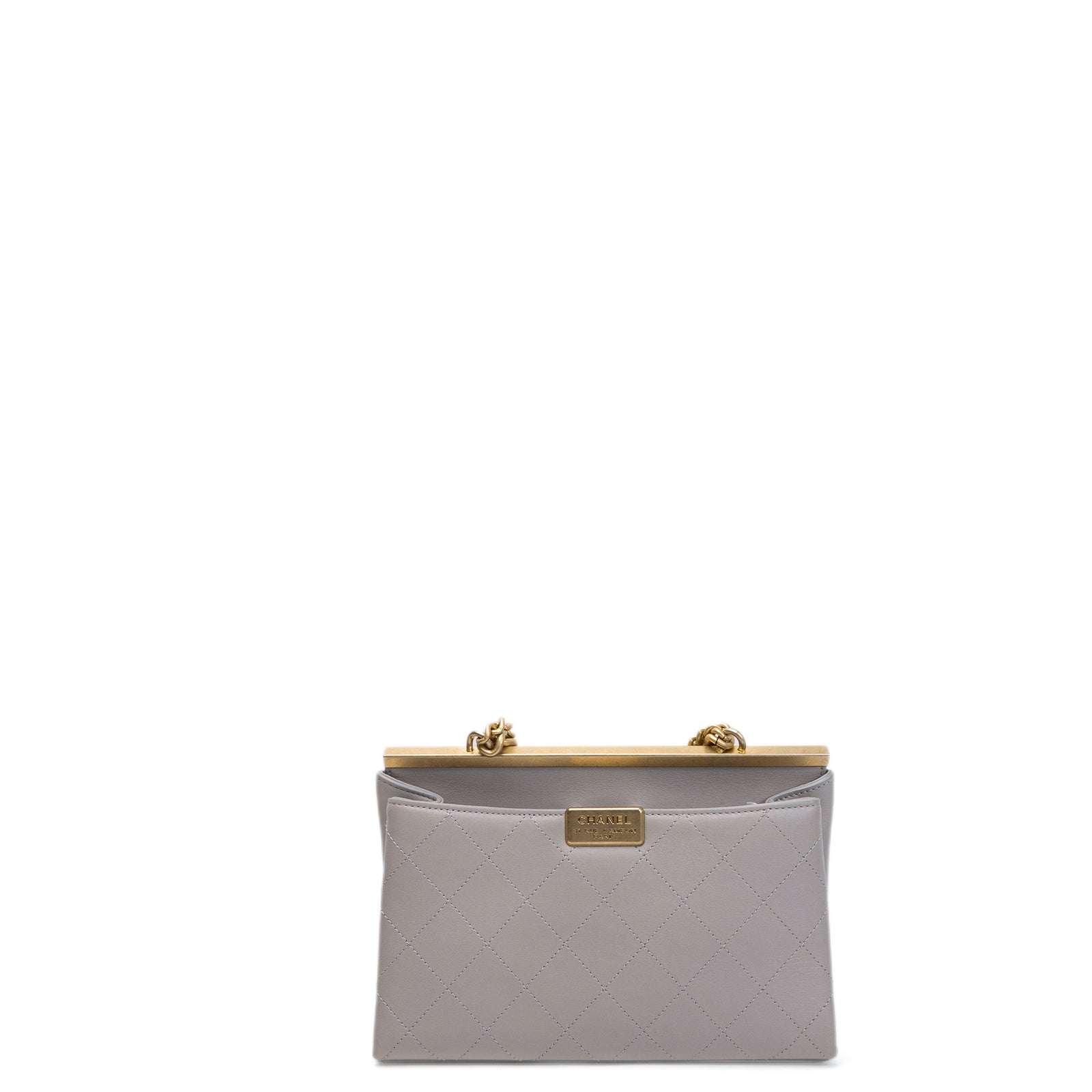 CHANEL COCO LUXE FLAP BAG GREY LAMBSKIN LEATHER GHW