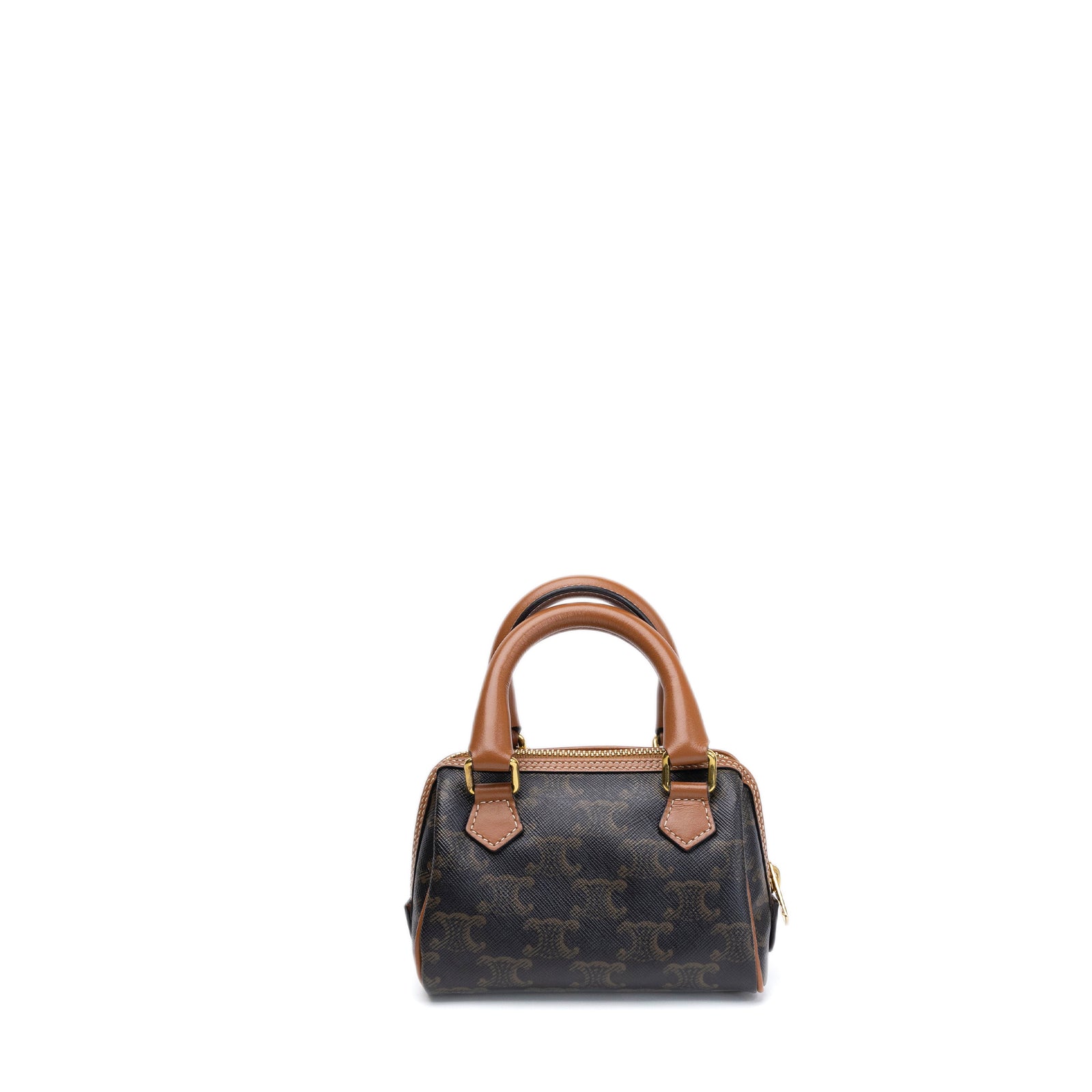 CELINE MINI BOSTON BAG TRIOMPHE CANVAS / CALFSKIN TAN GHW
