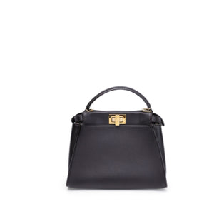 FENDI MINI PEEKABOO BAG DARK BROWN CALFSKIN LEATHER GHW
