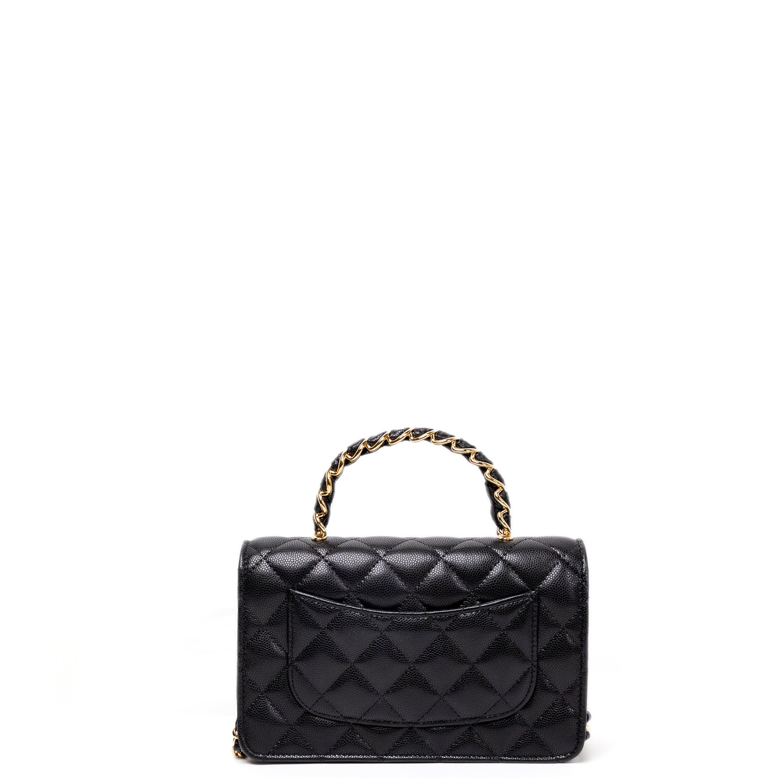 CHANEL 25K HANDLE WALLET ON CHAIN CAVIAR LEATHER BLACK GHW (MICROCHIP)