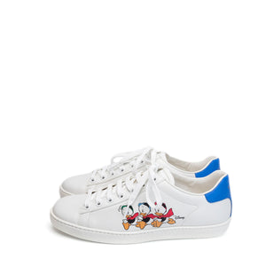 GUCCI x DISNEY HUEY, DEWEY AND LOUIE ACE SNEAKERS WHITE / BLUE LEATHER SIZE 37.5