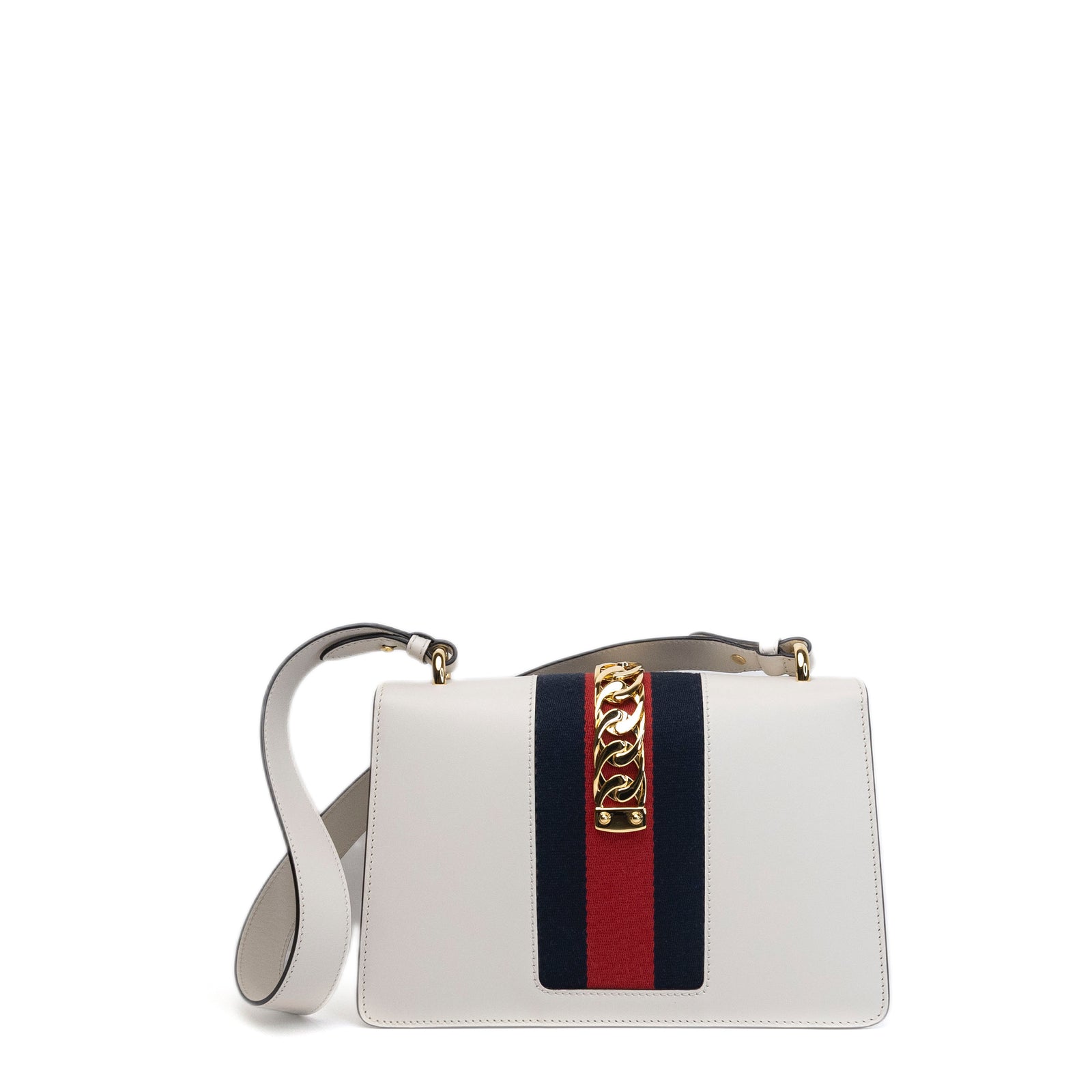 GUCCI MEDIUM SYLVIE SHOULDER BAG CALFSKIN WHITE GHW