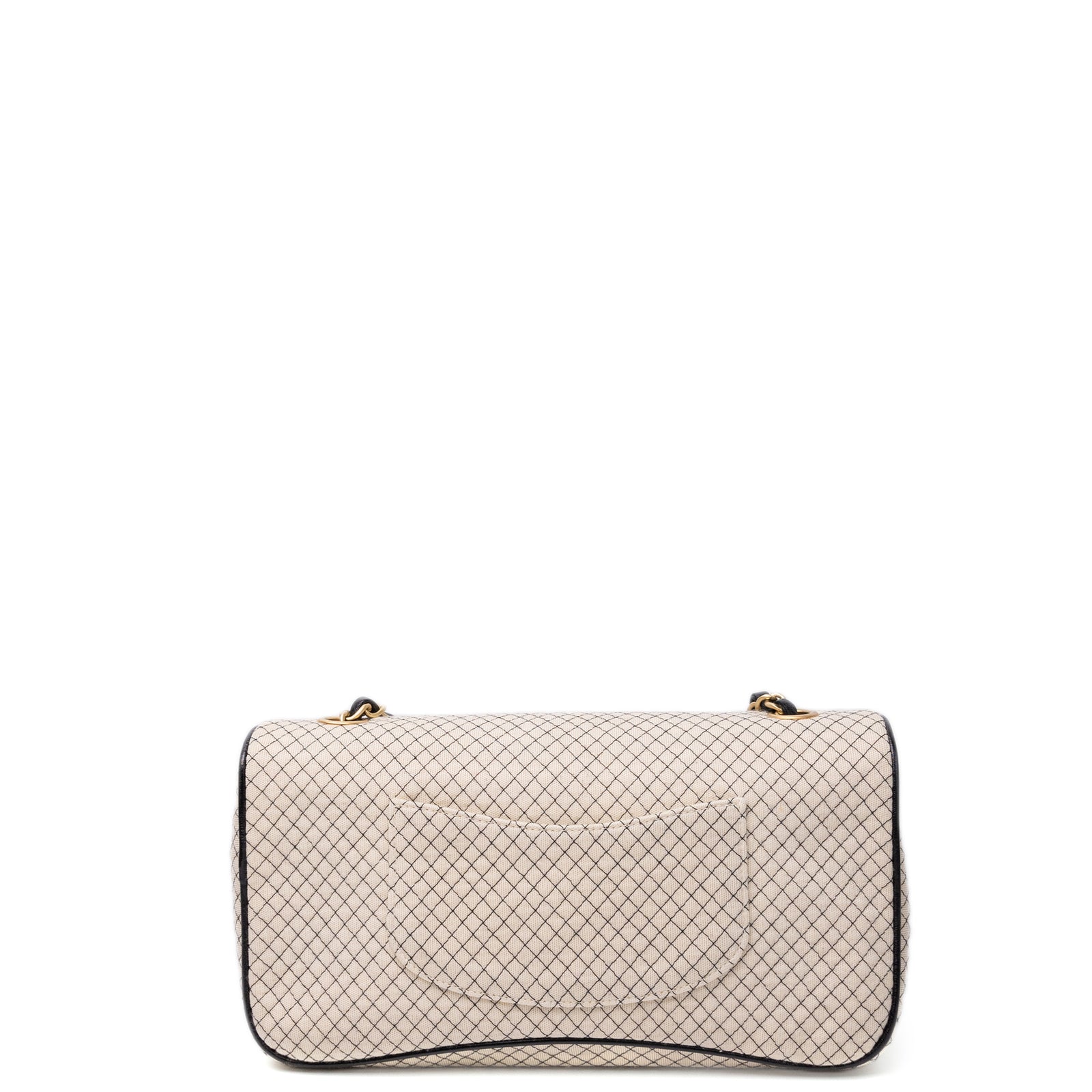 CHANEL EAST WEST JERSEY FLAP BAG BEIGE FABRIC GHW