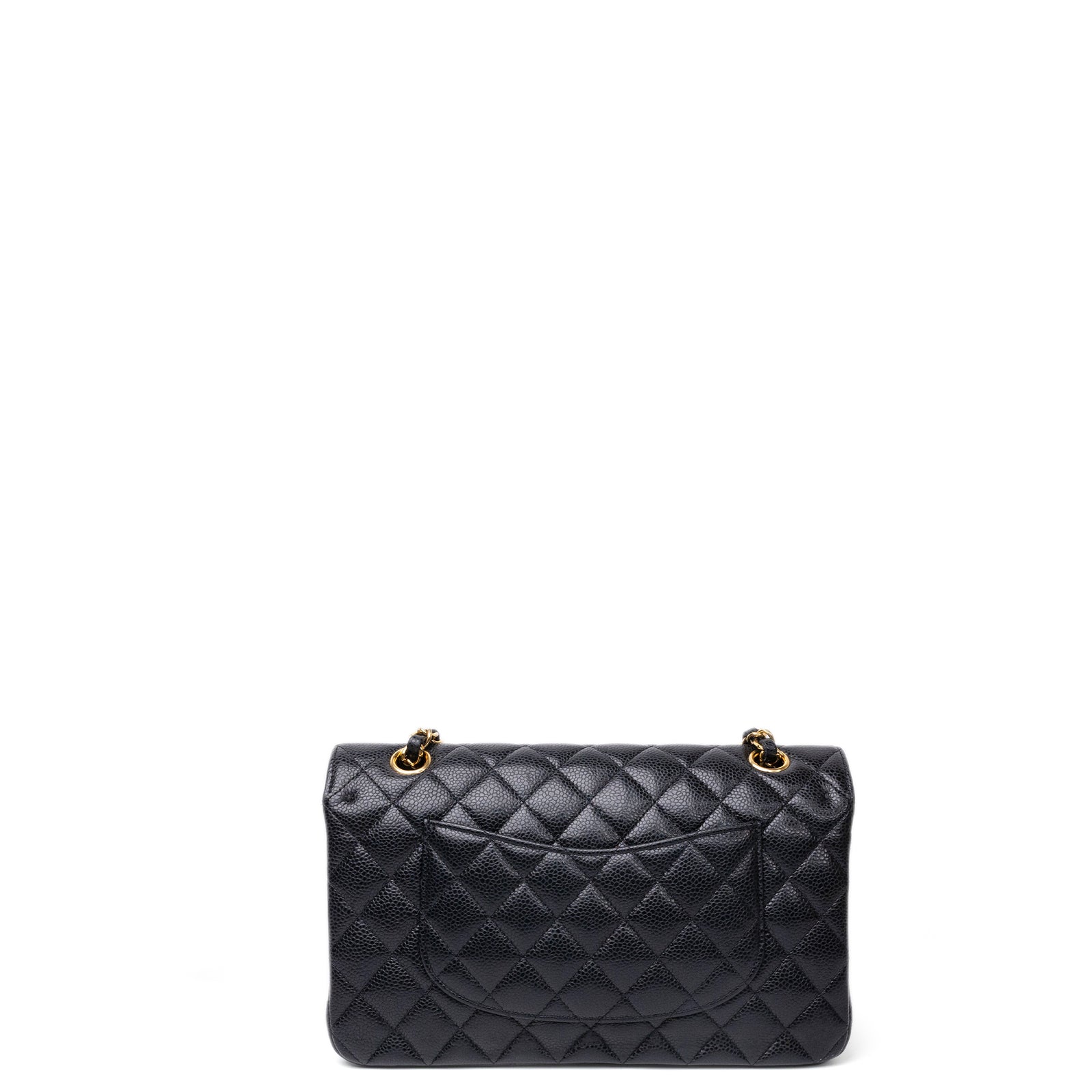 CHANEL MEDIUM CLASSIC DOUBLE FLAP BAG BLACK CAVIAR LEATHER GHW (MICROCHIP)