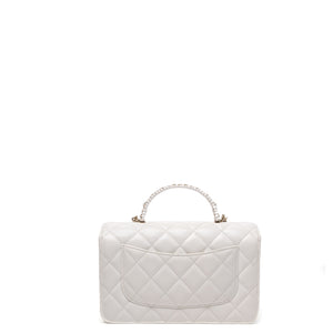 CHANEL TOP HANDLE WALLET ON CHAIN WHITE LAMBSKIN LEATHER GHW (MICROCHIP)
