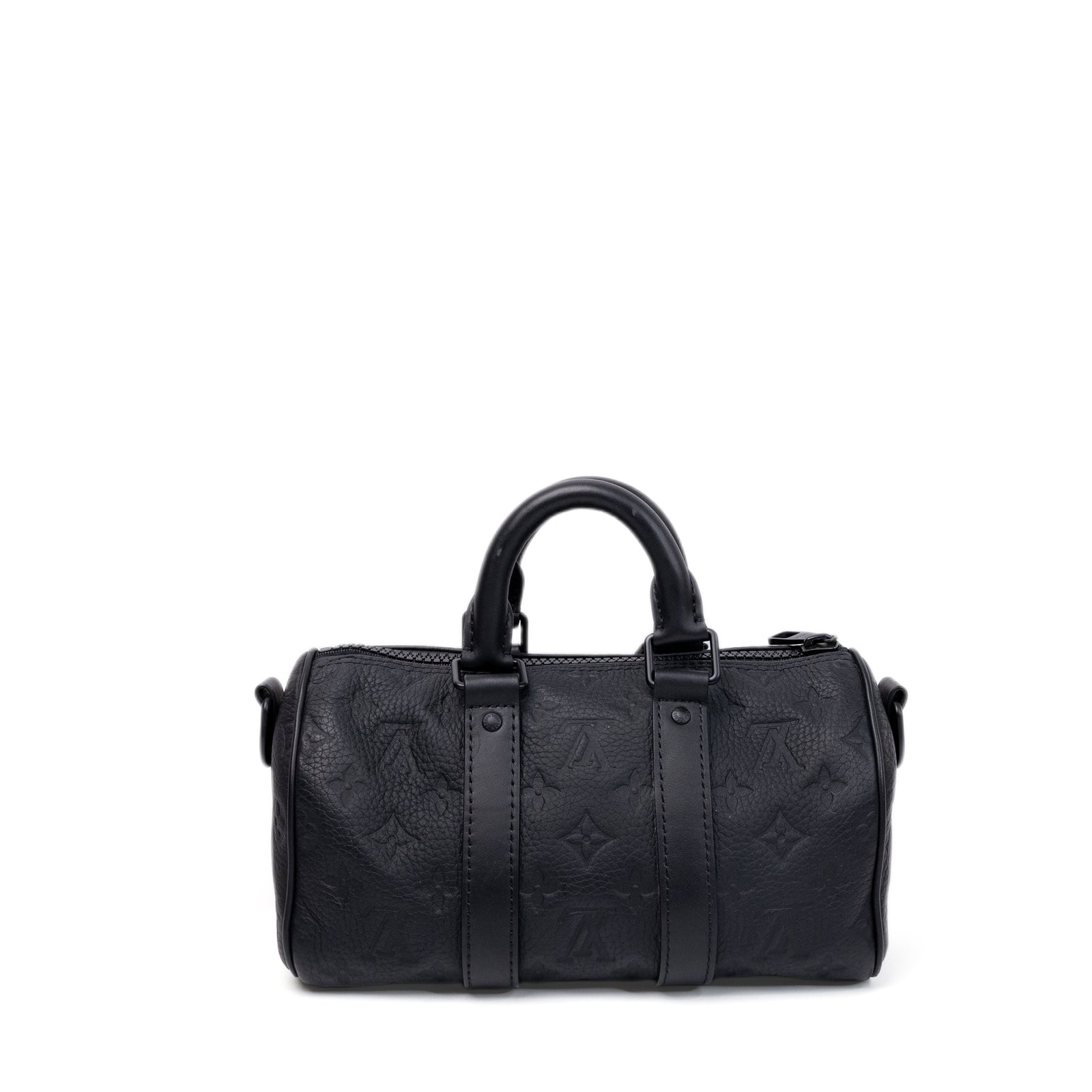 LOUIS VUITTON KEEPALL BANDOULIERE 25 MONOGRAM BLACK TAURILLON LEATHER BLACK HARDWARE