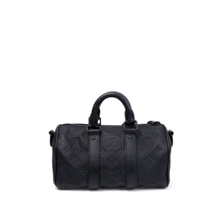 LOUIS VUITTON KEEPALL BANDOULIERE 25 MONOGRAM BLACK TAURILLON LEATHER BLACK HARDWARE