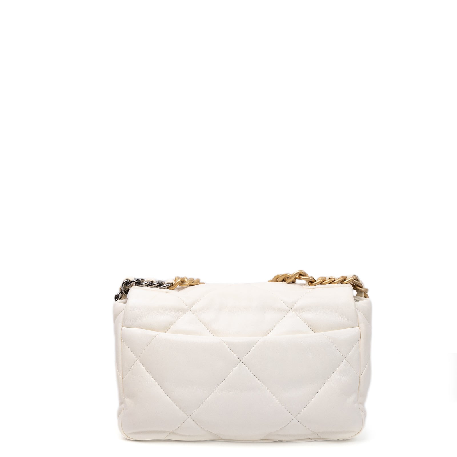 CHANEL SMALL 19 BAG WHITE LAMBSKIN MULTICOLOUR HARDWARE