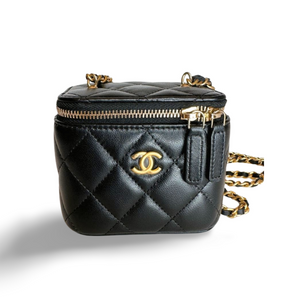 CHANEL MINI VANITY CASE WITH CHAIN BLACK CAVIAR GHW