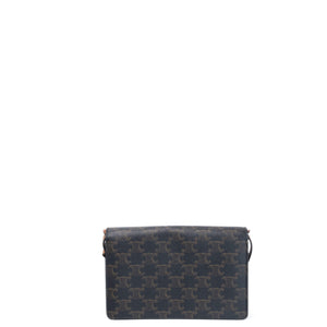 CELINE DOUBLE FLAP TRIOMPHE CANVAS WALLET ON STRAP GHW