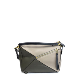 LOEWE MEDIUM PUZZLE BAG CALFSKIN OAT KHAKI GREEN GHW