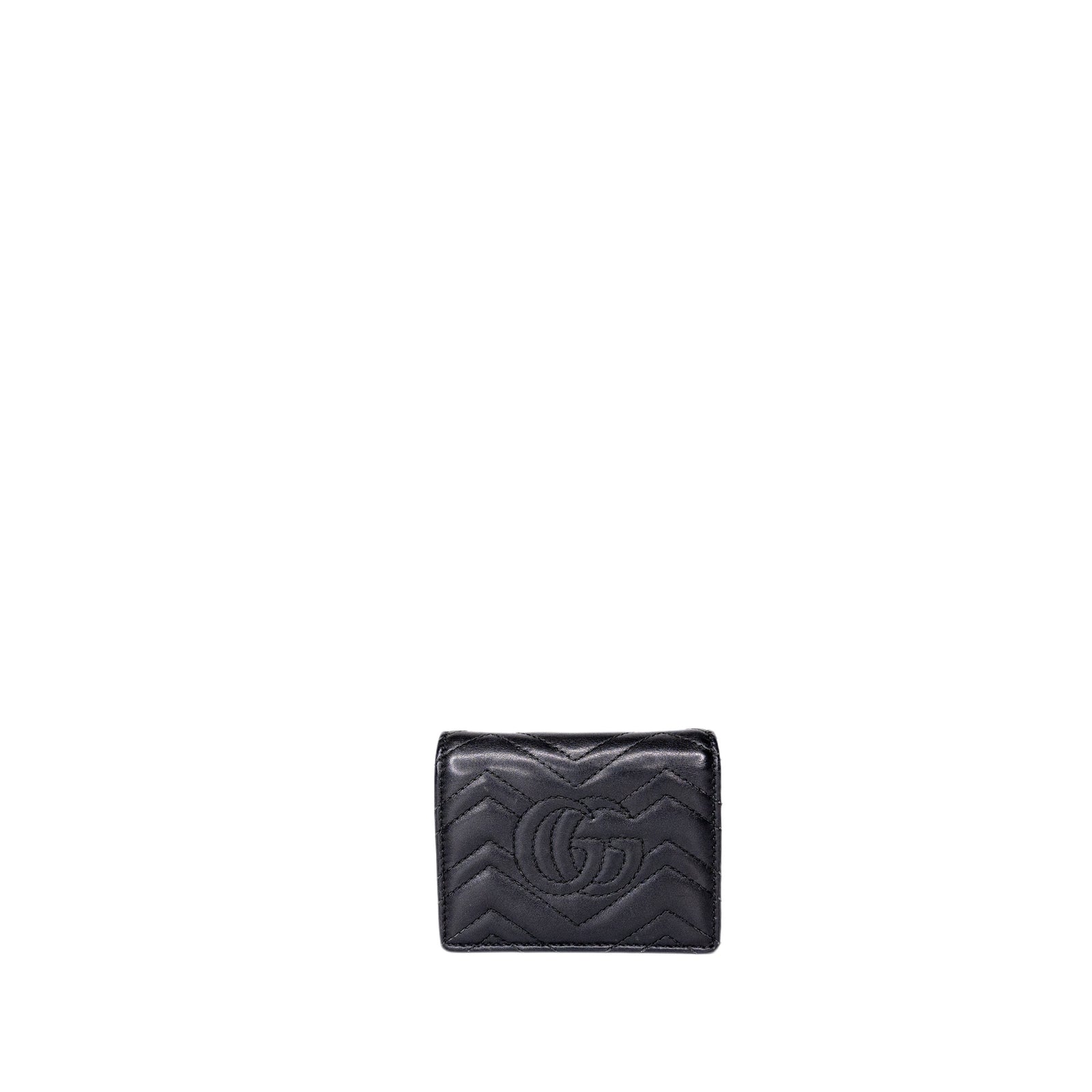GUCCI BIFOLD WALLET GG MARMONT QUILTED LEATHER BLACK GHW