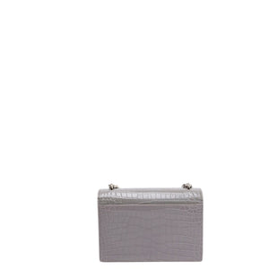 SAINT LAURENT MINI SUNSET BAG GRAY CROCODILE-EMBOSSED CALFSKIN LEATHER SHW