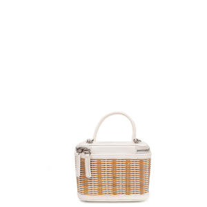 CHANEL RAFFIA SMALL VANITY CASE BAG BEIGE/ WHITE LEATHER WITH WICKER SHW