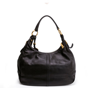 PRADA BLACK VITELLO DAINO LEATHER ZIP TOP HOBO BAG GHW