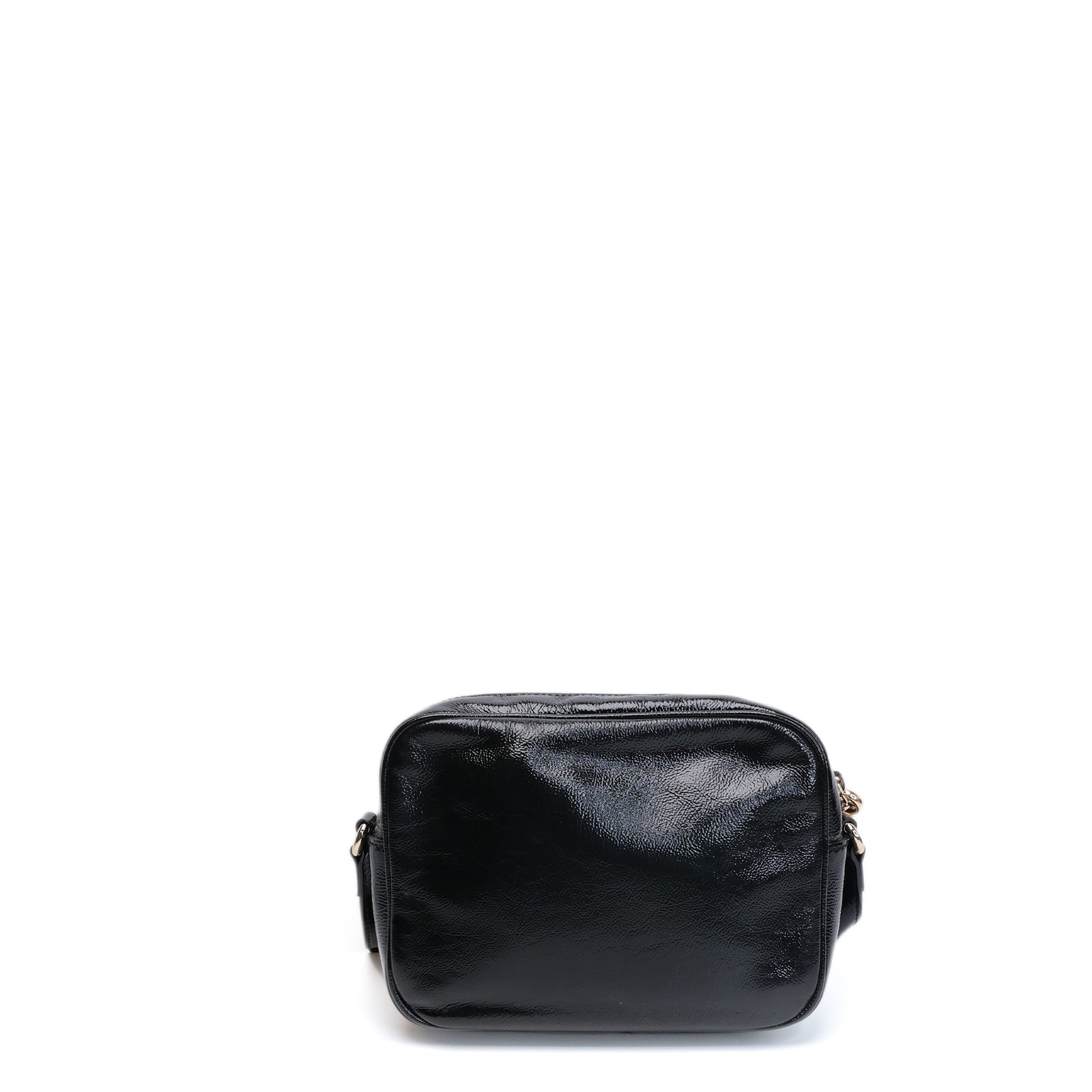 GUCCI SOHO DISCO CAMERA BAG PATENT LEATHER BLACK LGHW