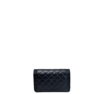CHANEL BOY WOC WALLET ON CHAIN BLACK LAMBSKIN LEATHER GHW