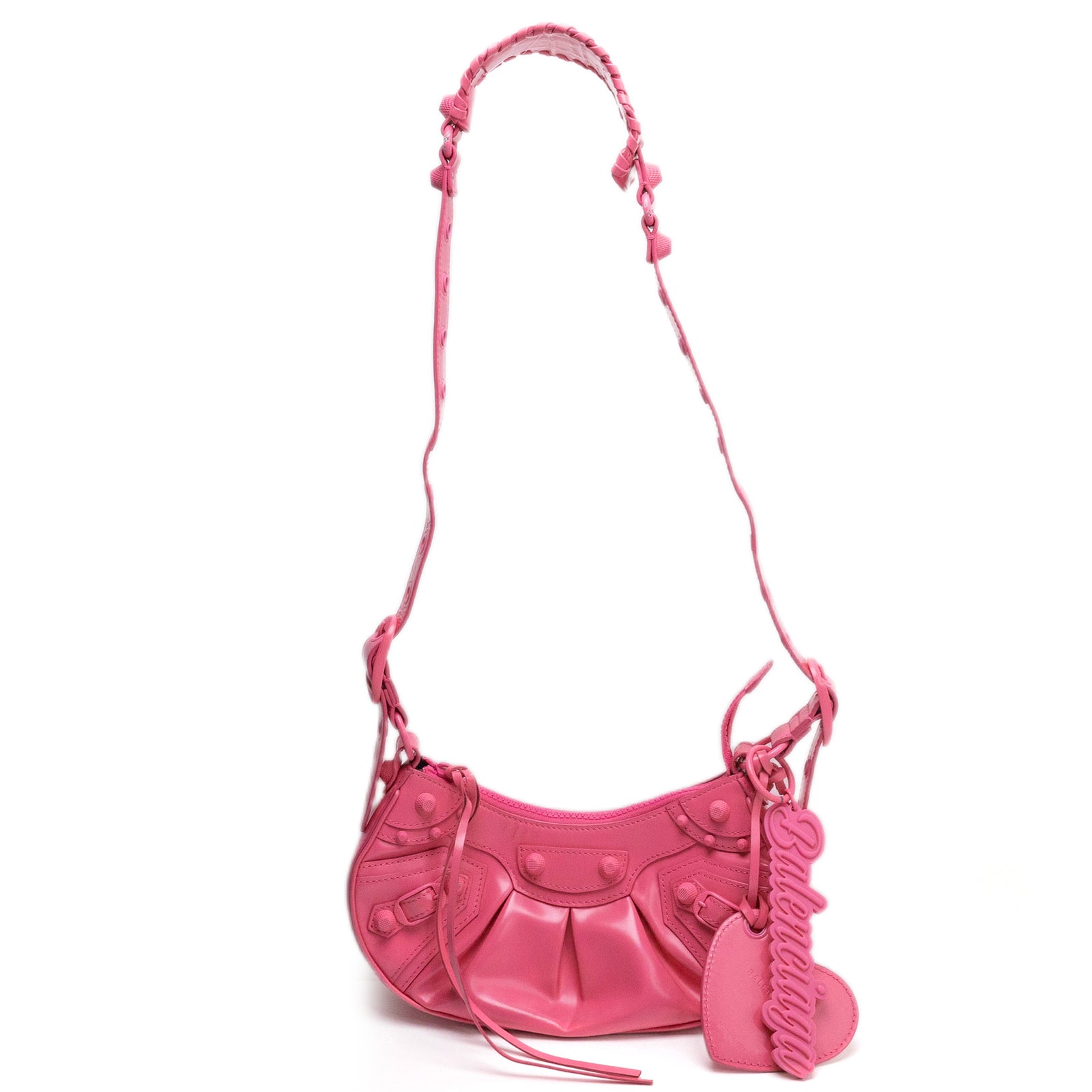 BALENCIAGA LE CAGOLE XS PINK POLISHED LAMBSKIN LEATHER PINK HARDWARE