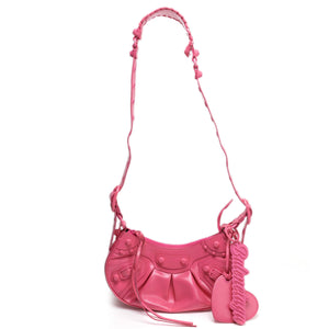 BALENCIAGA LE CAGOLE XS PINK POLISHED LAMBSKIN LEATHER PINK HARDWARE