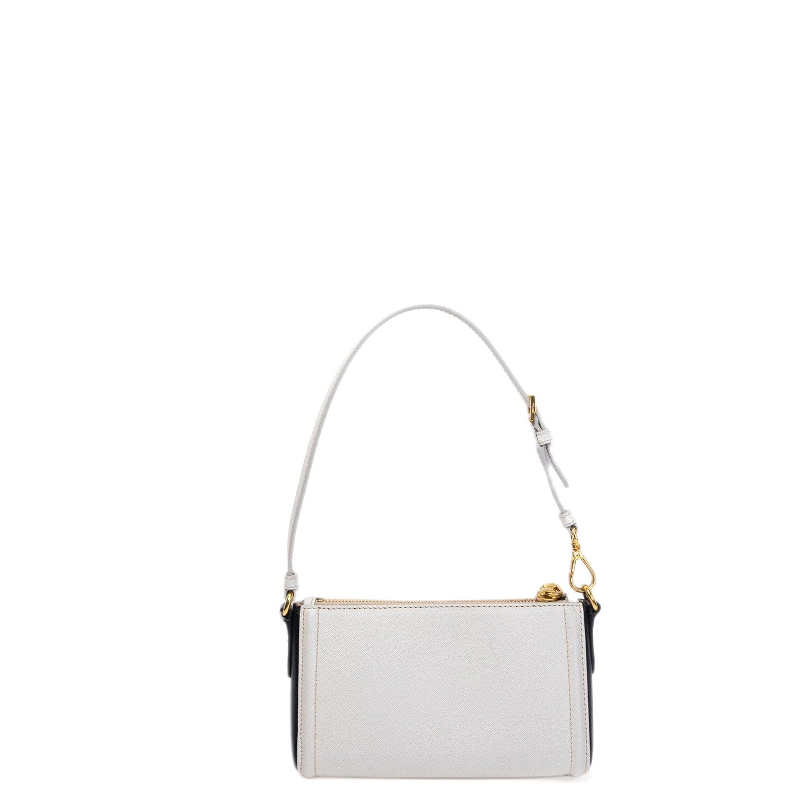 PRADA SAFFIANO LEATHER MINI POCHETTE BAG WHITE / BLACK GHW