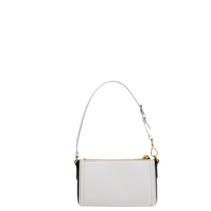 PRADA SAFFIANO LEATHER MINI POCHETTE BAG WHITE / BLACK GHW