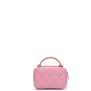 CHANEL CC CHAIN HANDLE ZIP AROUND VANITY MINI CASE PINK LAMBSKIN GHW