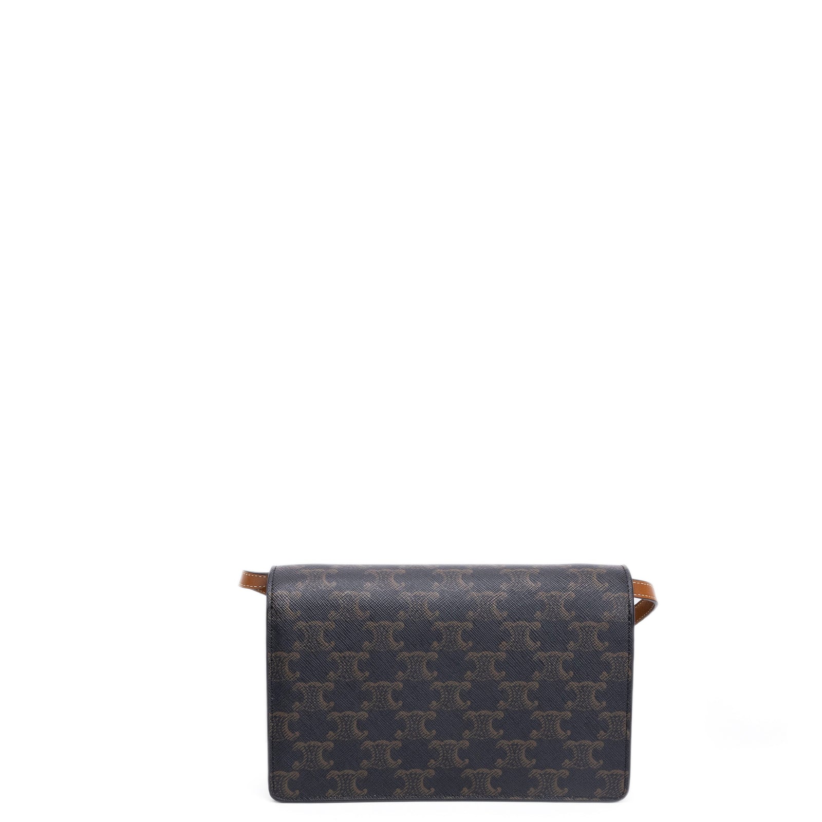 CELINE DOUBLE FLAP TRIOMPHE CANVAS WALLET ON STRAP GHW
