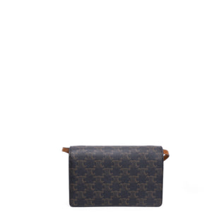 CELINE DOUBLE FLAP TRIOMPHE CANVAS WALLET ON STRAP GHW