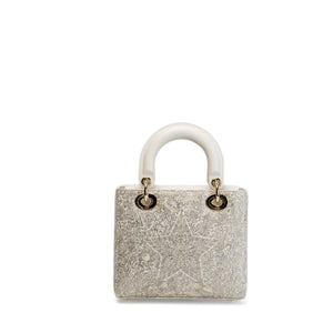 CHRISTIAN DIOR AROUND THE WORLD SMALL MY ABCDIOR LADY DIOR TOTE BAG WHITE GOLD CALFSKIN GHW