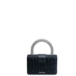 MIUMIU CRYSTAL MATELASSE LEATHER TOP HANDLE BAG BLACK SHW