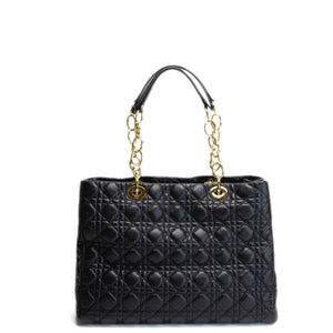 CHRISTIAN DIOR SOFT SHOPPING TOTE BLACK CANNAGE QUILTED LAMBSKIN GHW