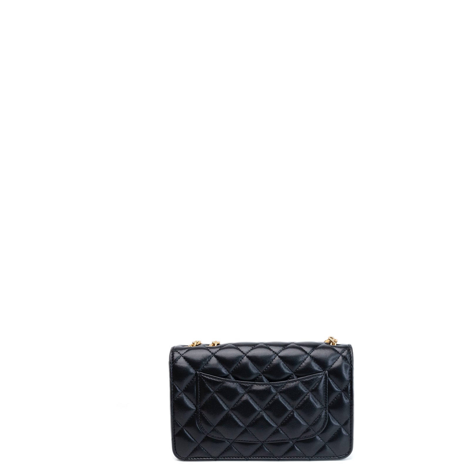 CHANEL 22K GOLD PILLAR WALLET ON CHAIN BLACK LAMBSKIN GHW