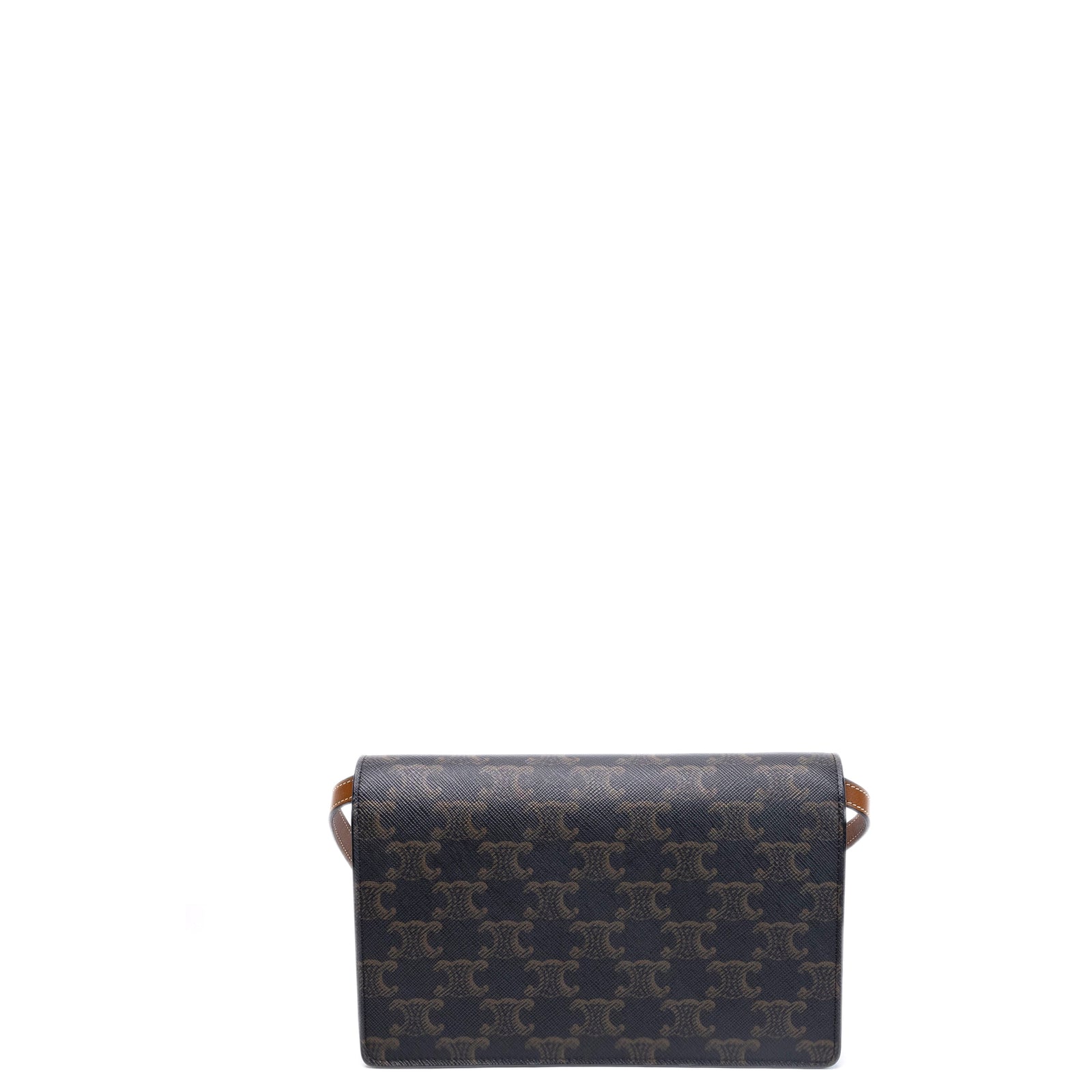 CELINE DOUBLE FLAP TRIOMPHE CANVAS WALLET ON STRAP GHW