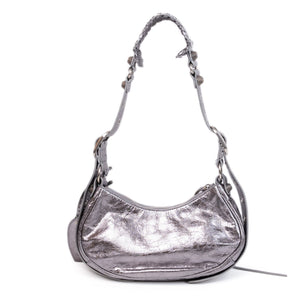 BALENCIAGA LE CAGOLE XS SHOULDER BAG ARENA CRACKED LAMBSKIN GREY SHW
