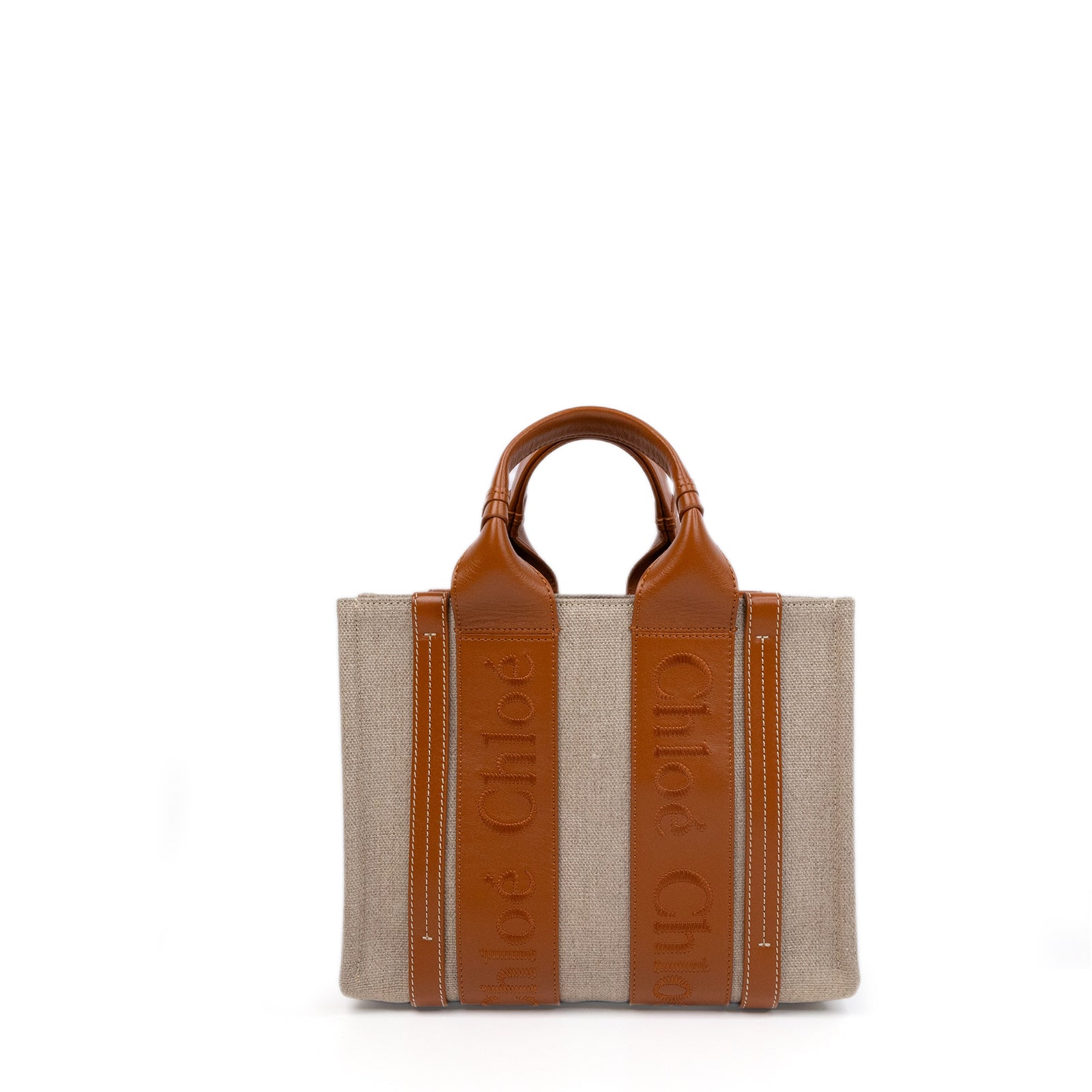 CHLOE WOODY SMALL TOTE BAG CANVAS / LEATHER
