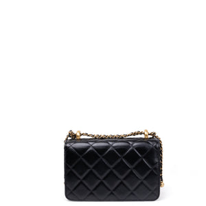 CHANEL GOLD CRUSH MINI FLAP BAG BLACK CALFSKIN LEATHER GHW (MICROCHIP)