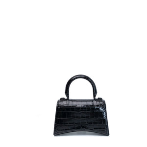 BALENCIAGA HOURGLASS BAG XS CROC-EMBOSSED CALFSKIN SO BLACK