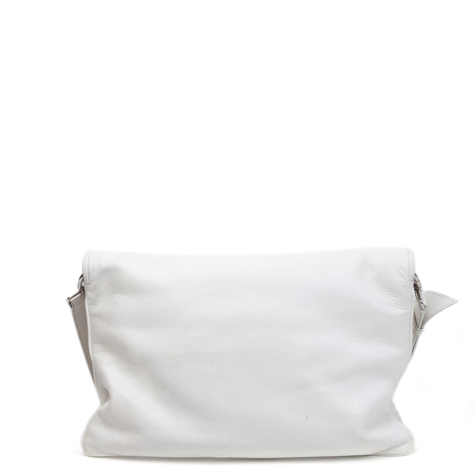 BALENCIAGA SOFT FLAP BAG WHITE CALFSKIN LEATHER SHW