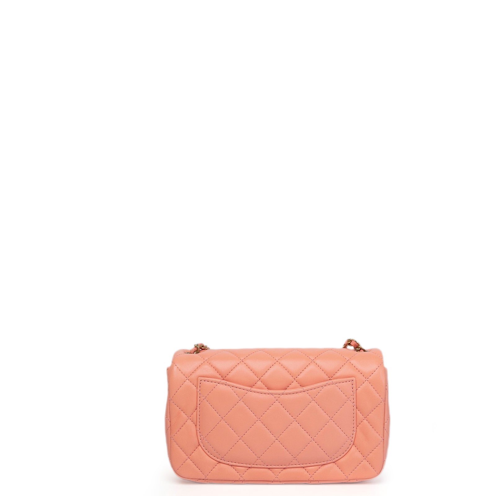 CHANEL 23C PEARL CRUSH MINI RECTANGULAR FLAP CORAL LAMBSKIN  LEATHER GHW (MICROCHIP)