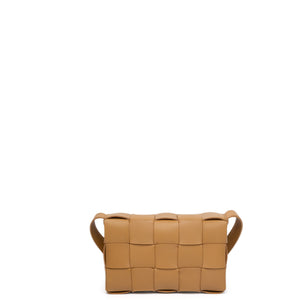 BOTTEGA VENETA TAN INTRECCIATO LEATHER CASSETTE CROSSBODY BAG GHW