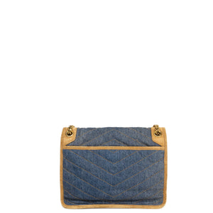SAINT LAURENT MEDIUM NIKKI SHOULDER BAG DENIM BLUE / CINNAMON GHW